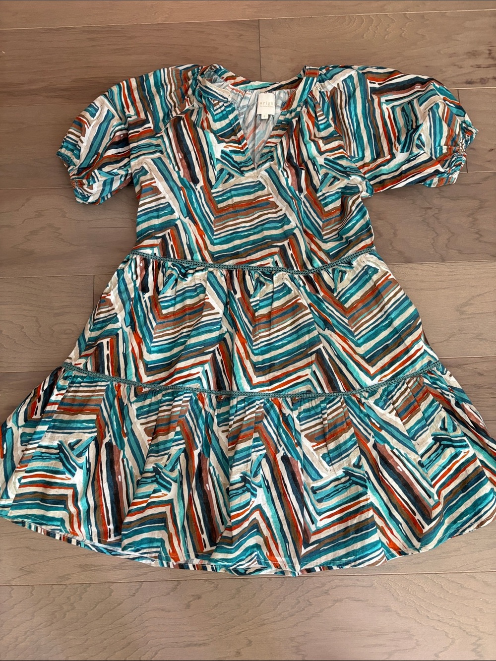 Marigold women’s Multi-Stripe Tiered Dress - Teal & Rust